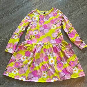 Tea Collection Girls Yellow Long Sleeve Dress with Pink Flowers